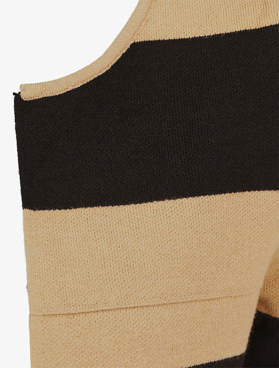 Gilet ouvert à rayures coupe droite - Beige - 3