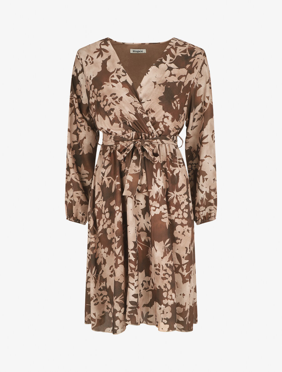 Robe mi-longue imprimé floral coupe évasée - Marron - 6