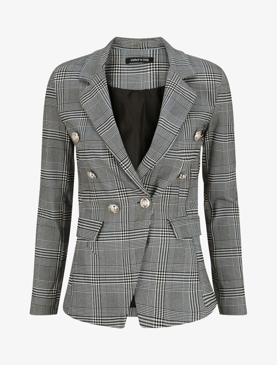Blazer tartan coupe ajustée - Noir - 2