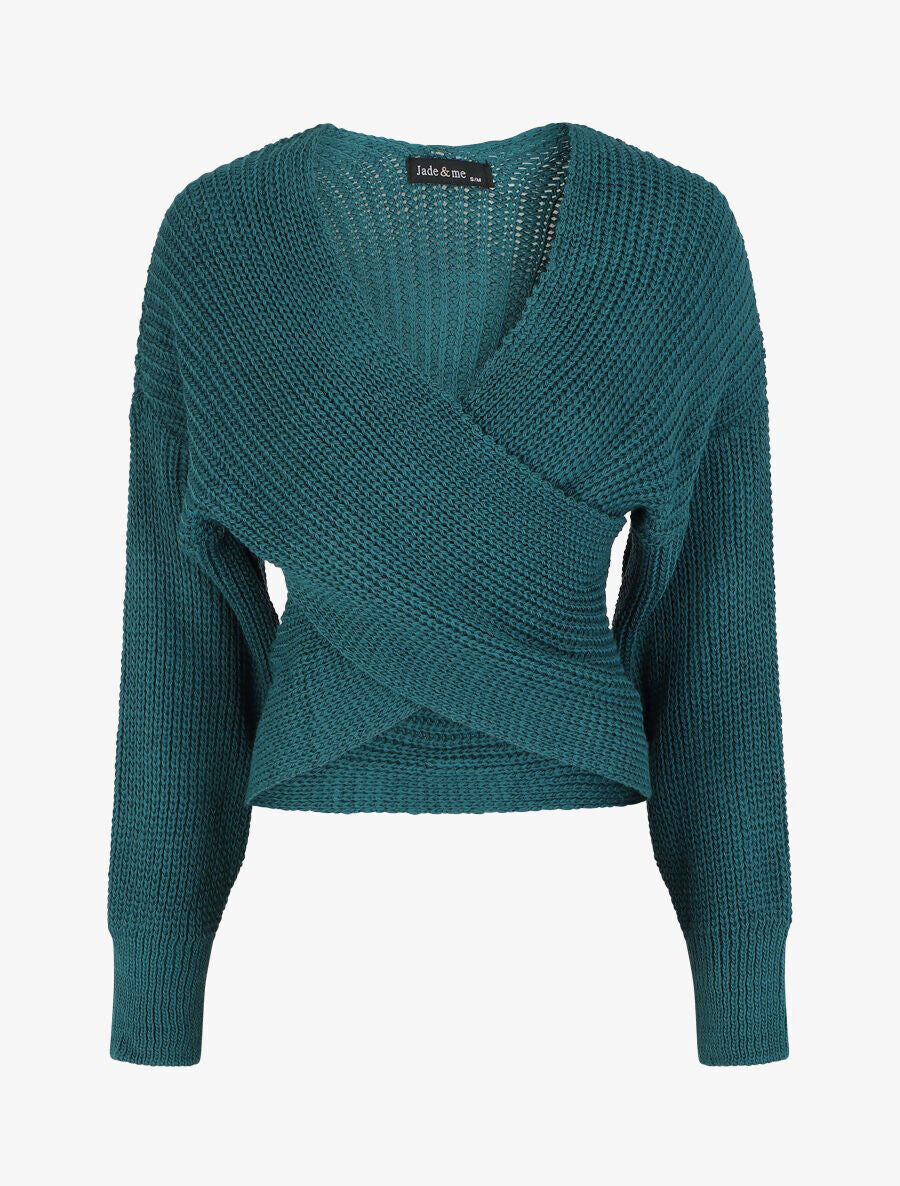 Pull croisé manches longues - Bleu canard - 1