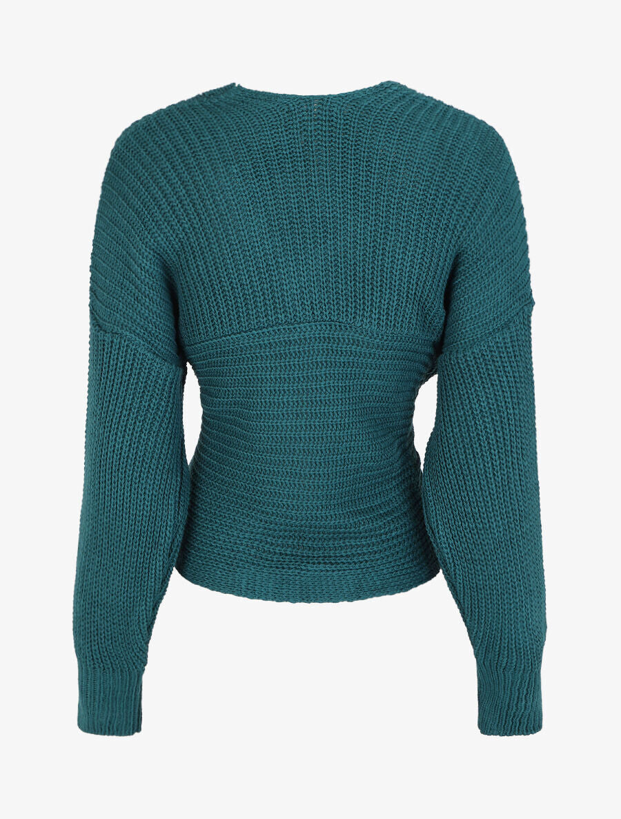 Pull croisé manches longues - Bleu canard - 2