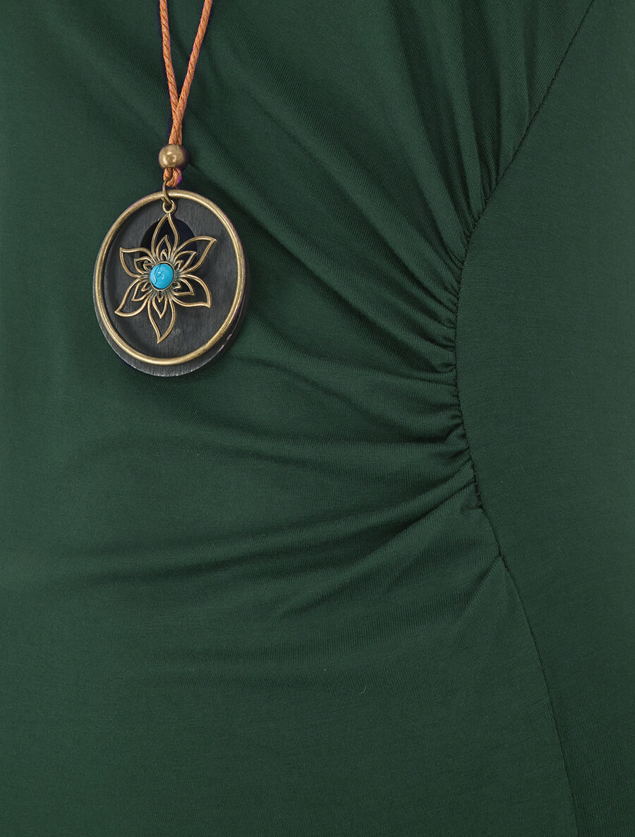 Robe longue unie effet drapé - Vert sapin - 3