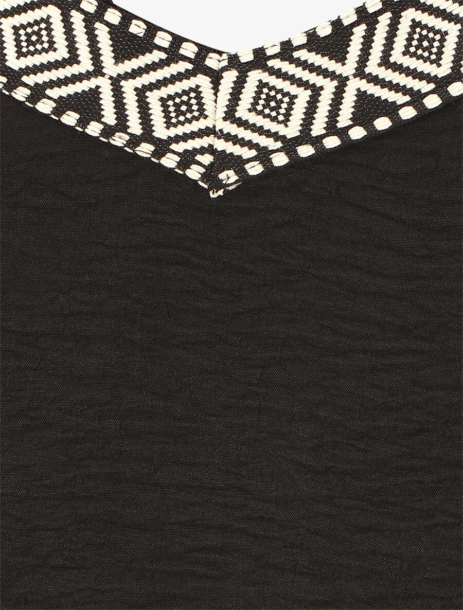 Débardeur droit col V motif ethnique - Noir - 3