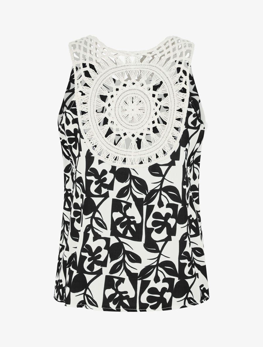 Top fluide imprimé et bretelles en crochet - Noir - 2