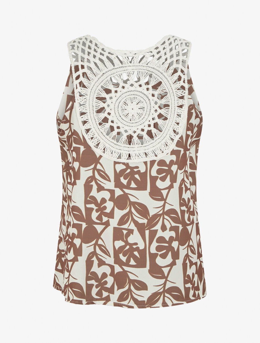 Top fluide imprimé et bretelles en crochet - Taupe - 2