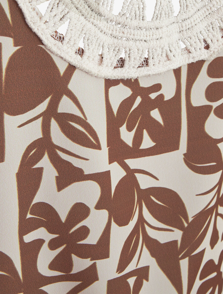 Top fluide imprimé et bretelles en crochet - Taupe - 3