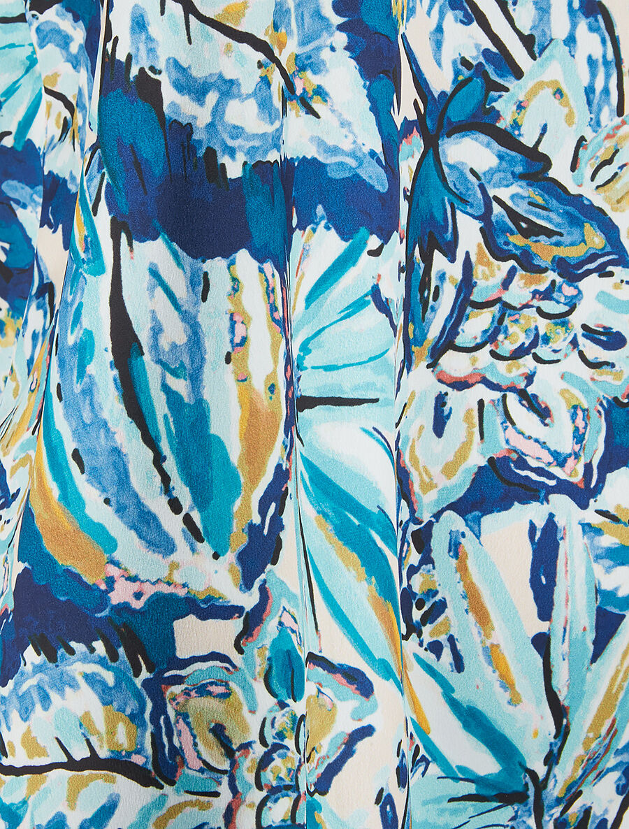 Caraco satiné droit imprimé fleurs abstraites - Turquoise - 3