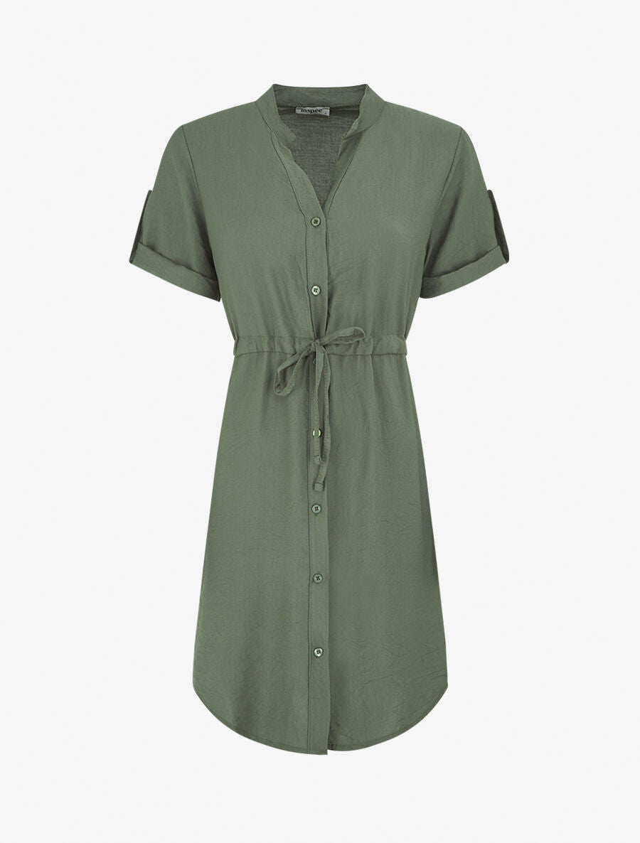 Robe unie à cordons de serrage - Kaki - 1