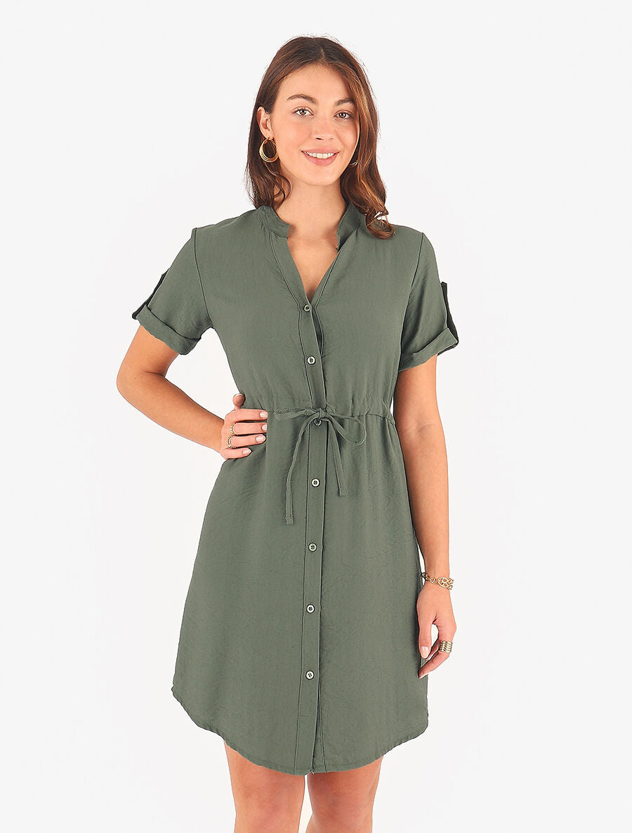 Robe unie à cordons de serrage - Kaki - 4