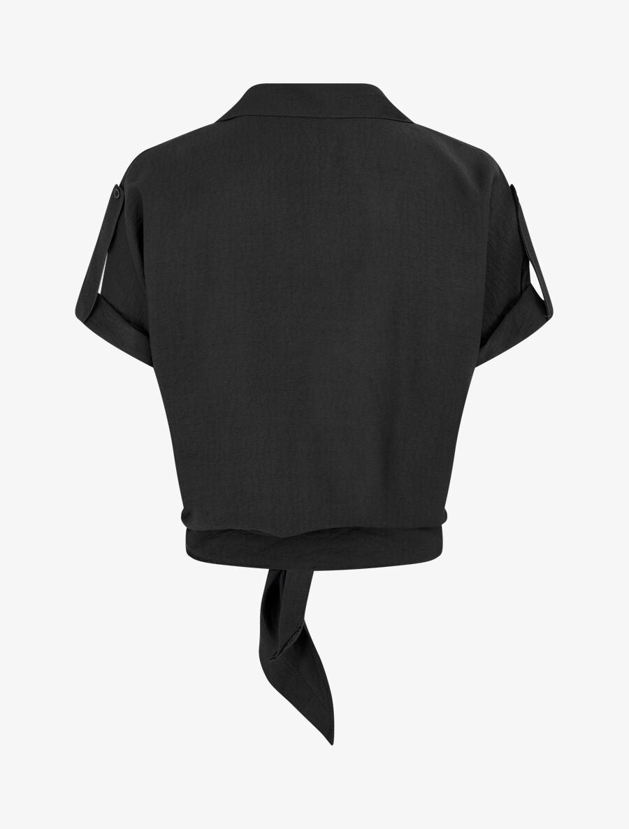 Blouse effet lin à noeud - Noir - 2