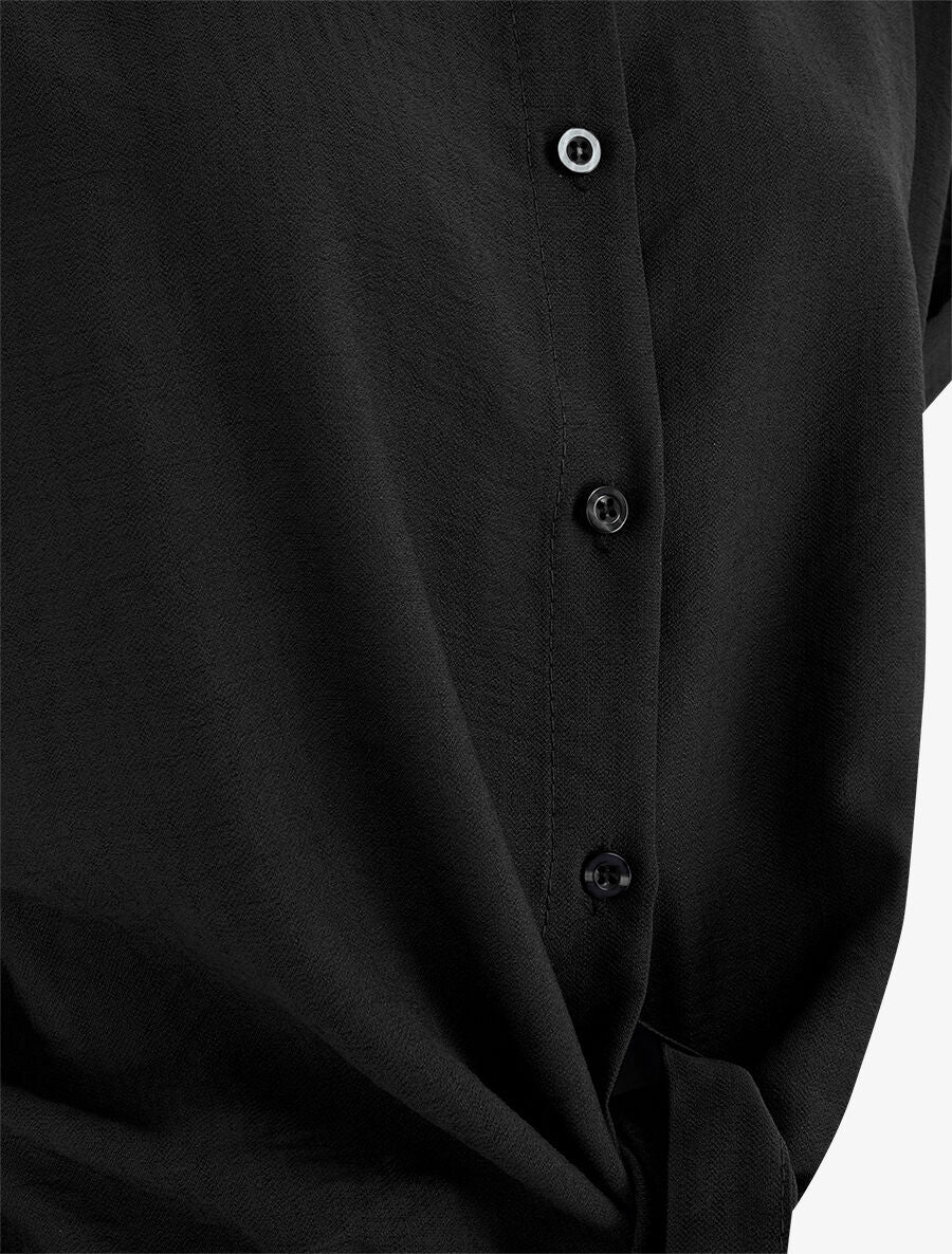 Blouse effet lin à noeud - Noir - 3