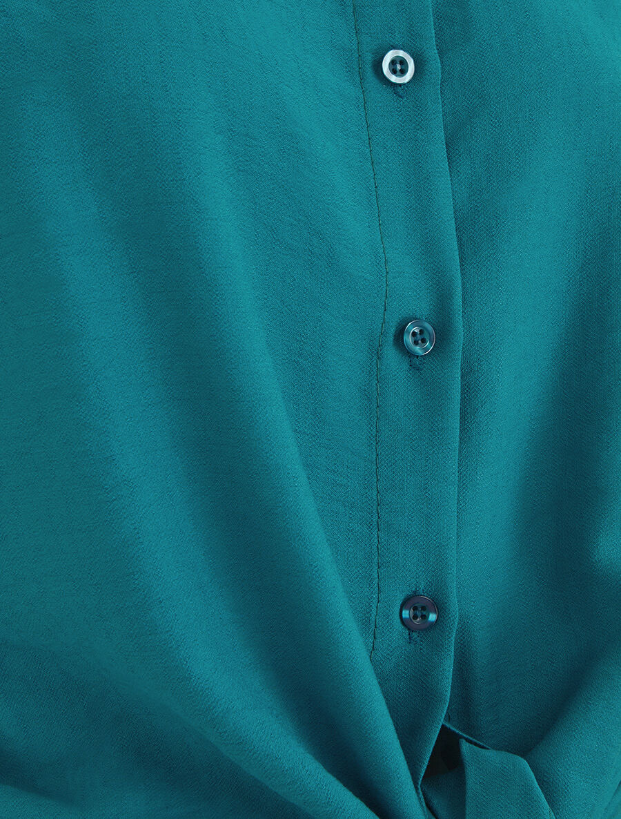 Blouse effet lin à noeud - Bleu canard - 3