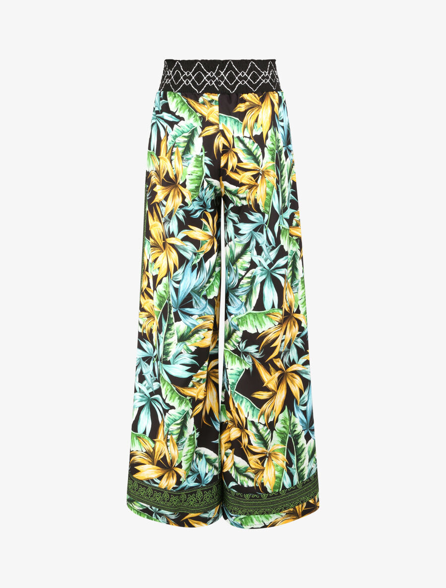 Pantalon fluide coupe flare imprimé fleurs sauvages - Noir - 2