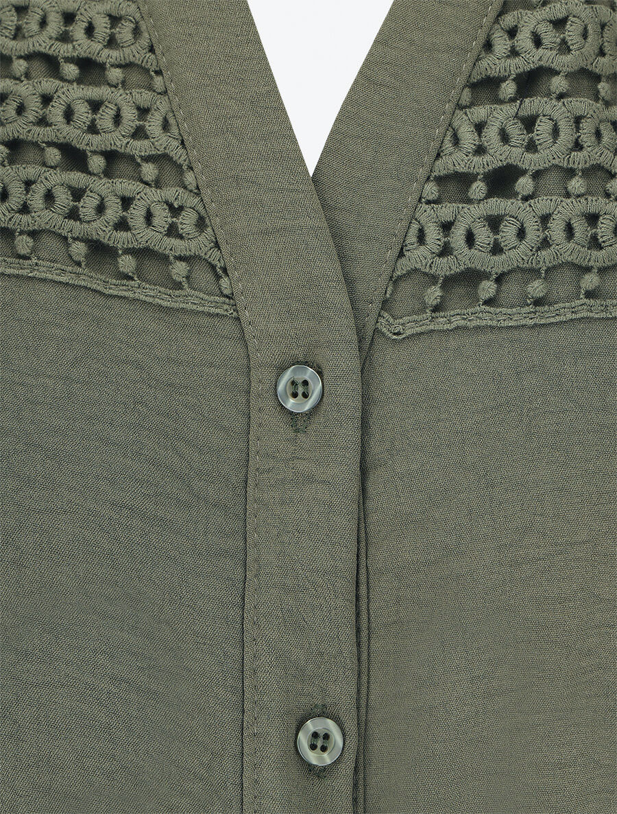 Combinaison fluide à détail brodé - Kaki - 3