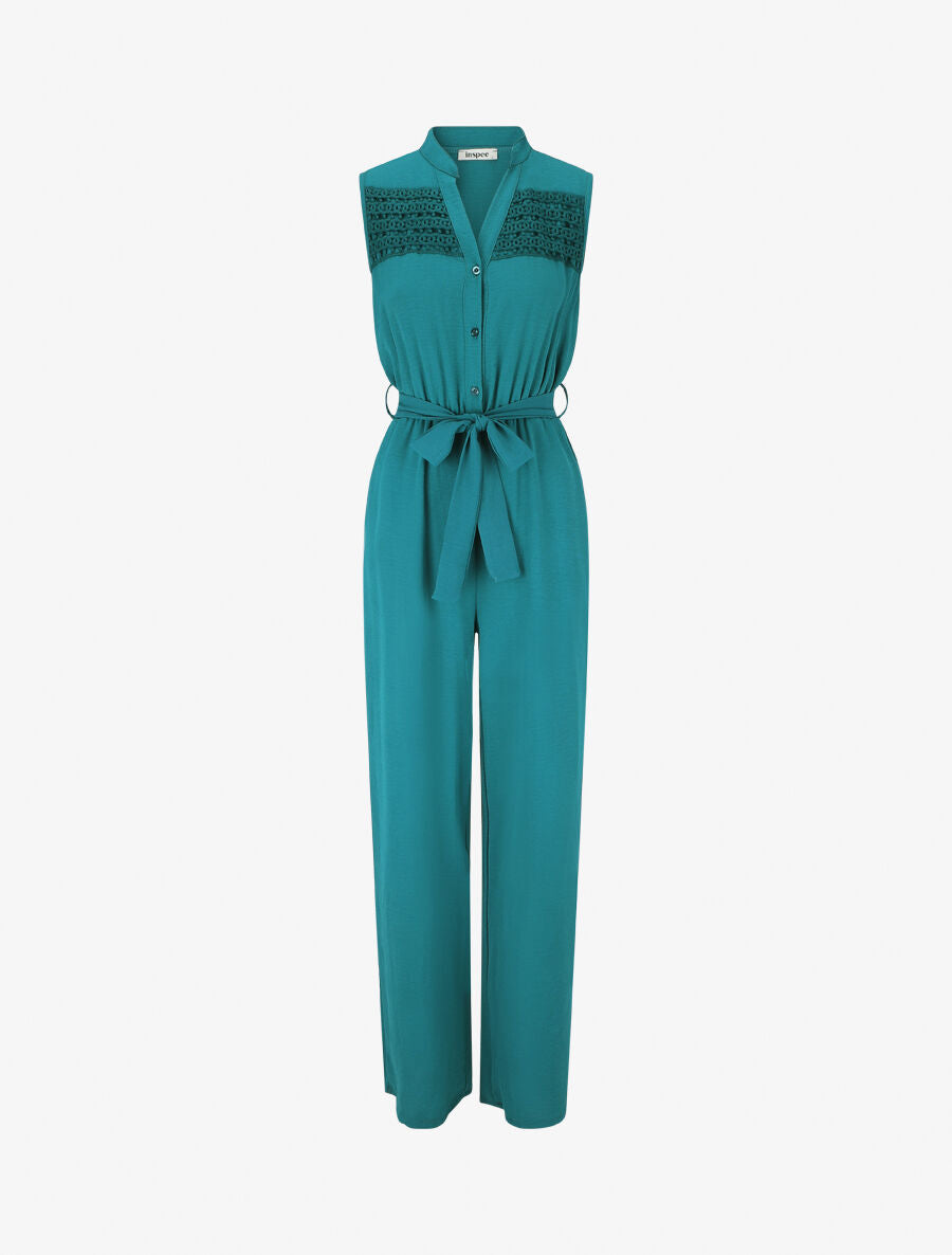 Combinaison fluide à détail brodé - Bleu canard - 1