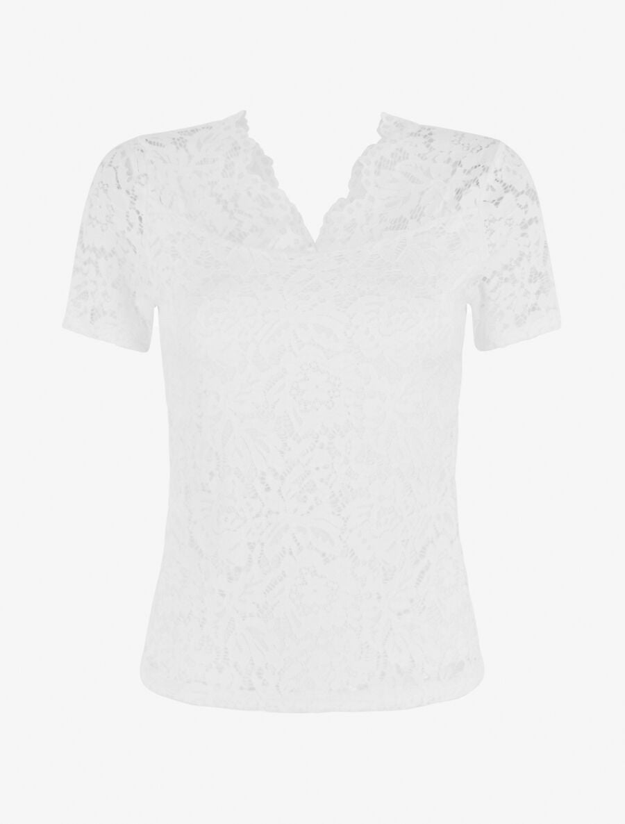 Top uni en dentelle - Blanc - 6