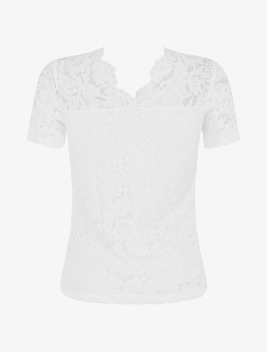 Top uni en dentelle - Blanc - 2