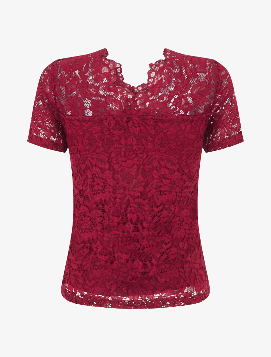 Top uni en dentelle - Bordeaux - 2