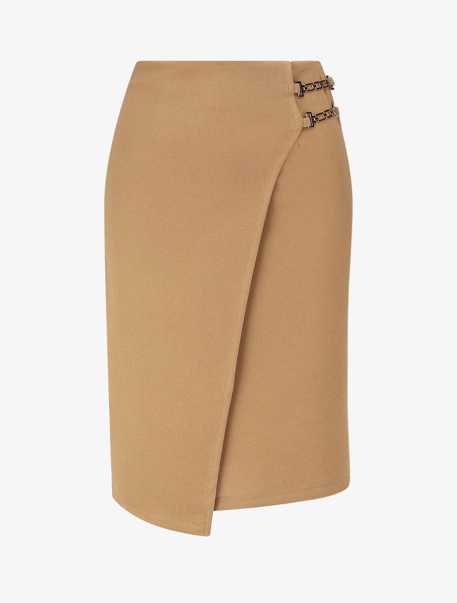 Jupe mi-longue portefeuille - Beige foncé - 5