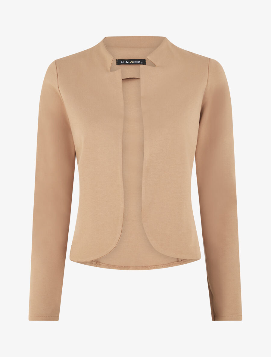 Veste courte ouverte à col cranté - Camel - 1