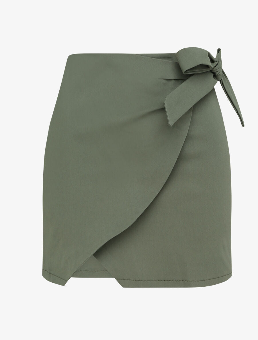 Mini-jupe portefeuille coupe droite - Kaki - 4