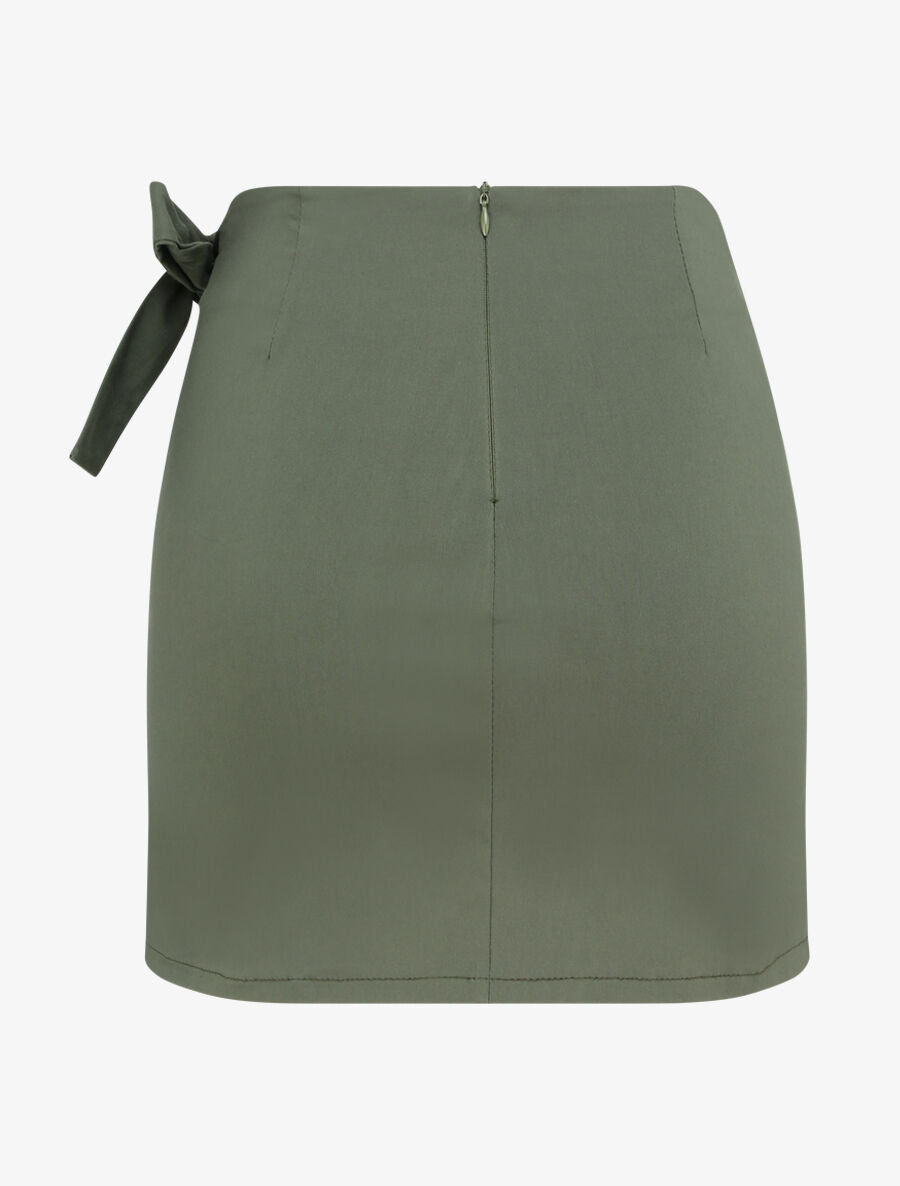 Mini-jupe portefeuille coupe droite - Kaki - 2