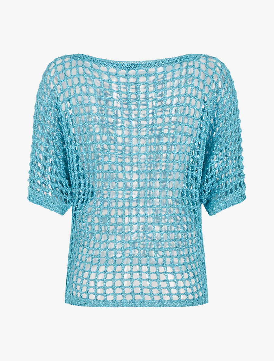 Pull brillant en maille ajourée - Turquoise - 2