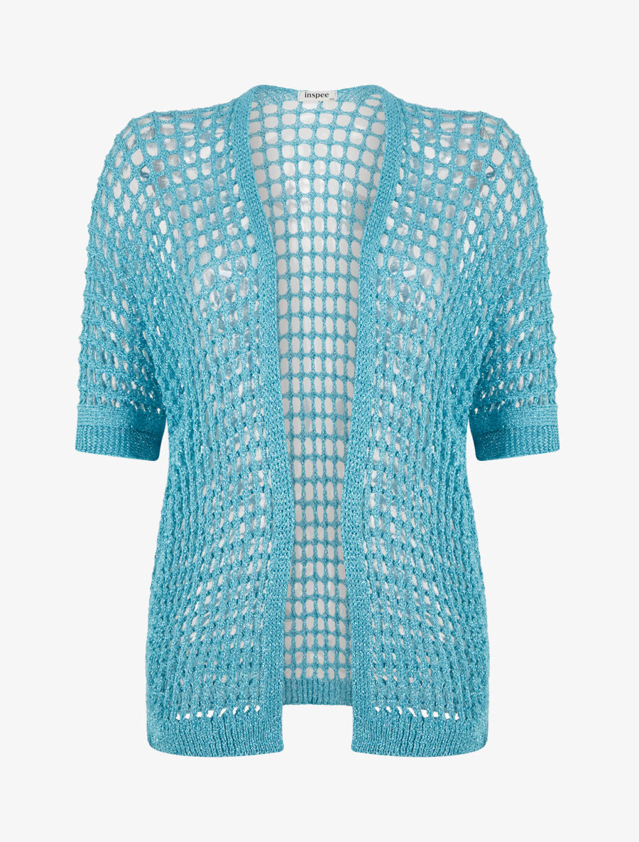 Gilet brillant en maille ajourée - Turquoise - 1