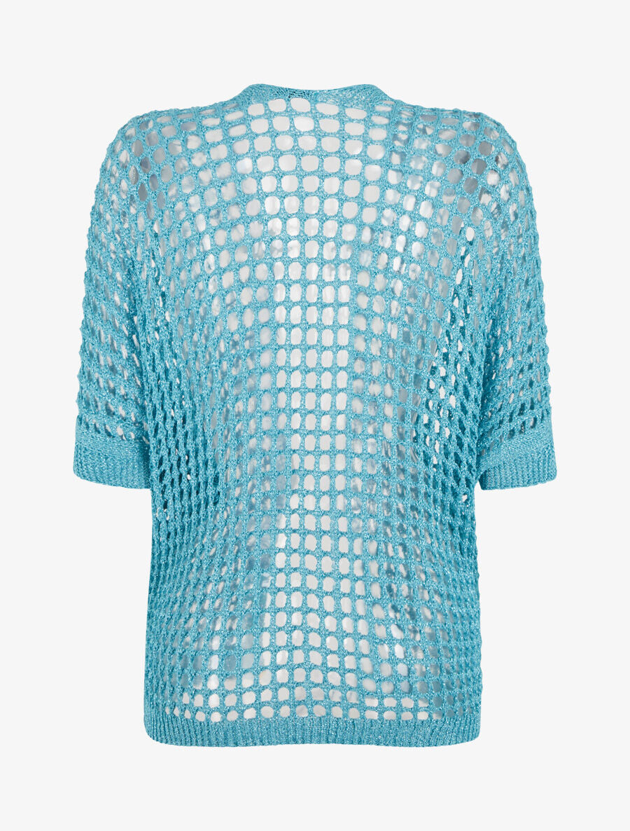 Gilet brillant en maille ajourée - Turquoise - 2