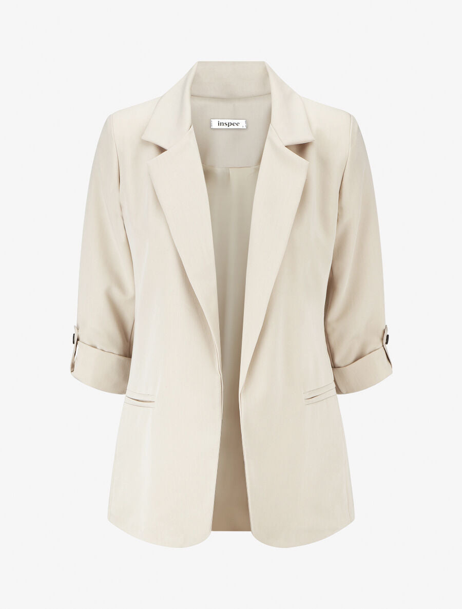 Blazer mi-long à manches à revers - Beige - 1