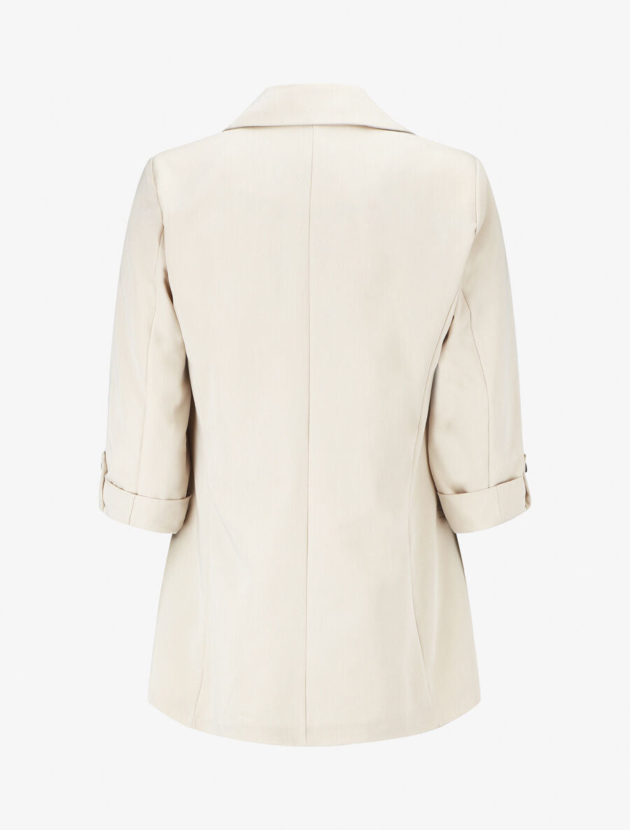 Blazer mi-long à manches à revers - Beige - 2