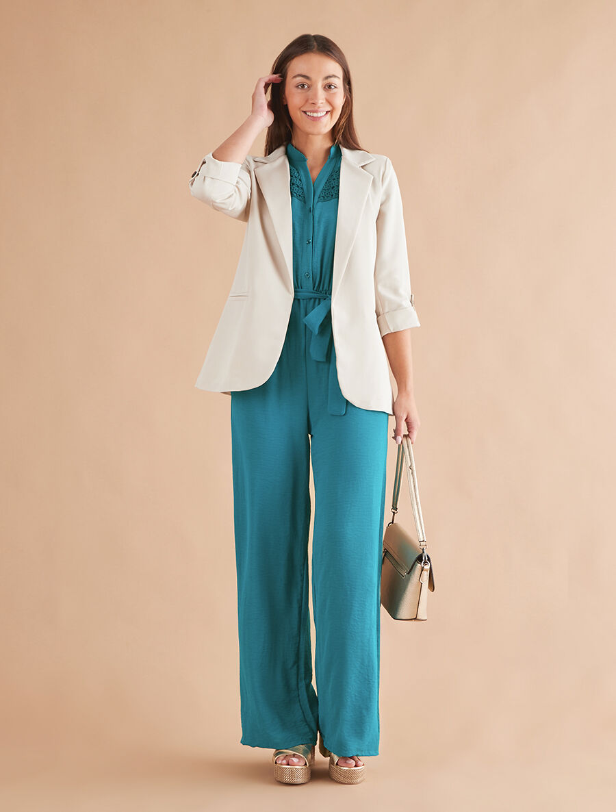 Blazer mi-long à manches à revers - Beige - 4