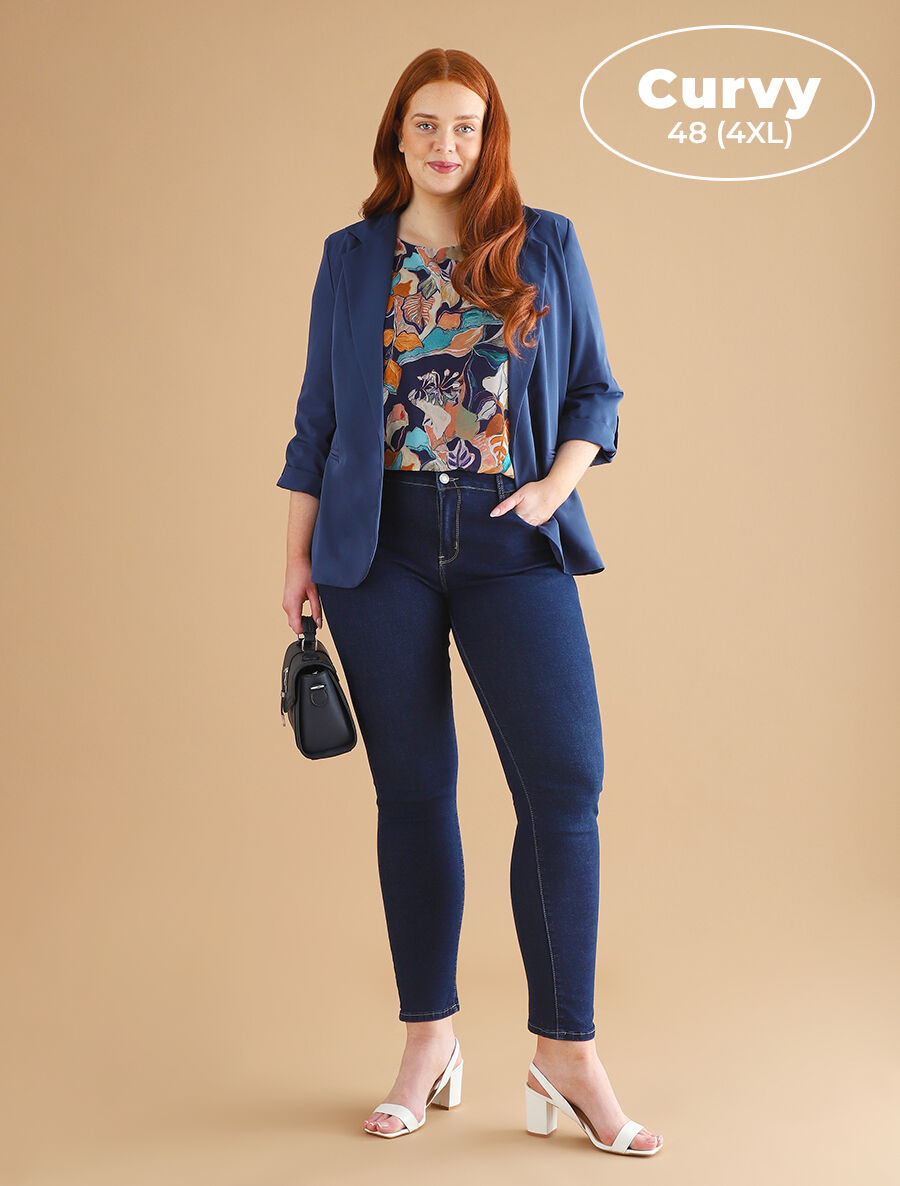 Blazer mi-long à manches à revers - Marine - 5