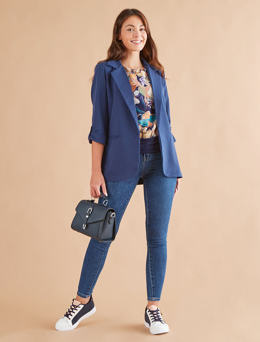 Blazer mi-long à manches à revers - Marine - 4