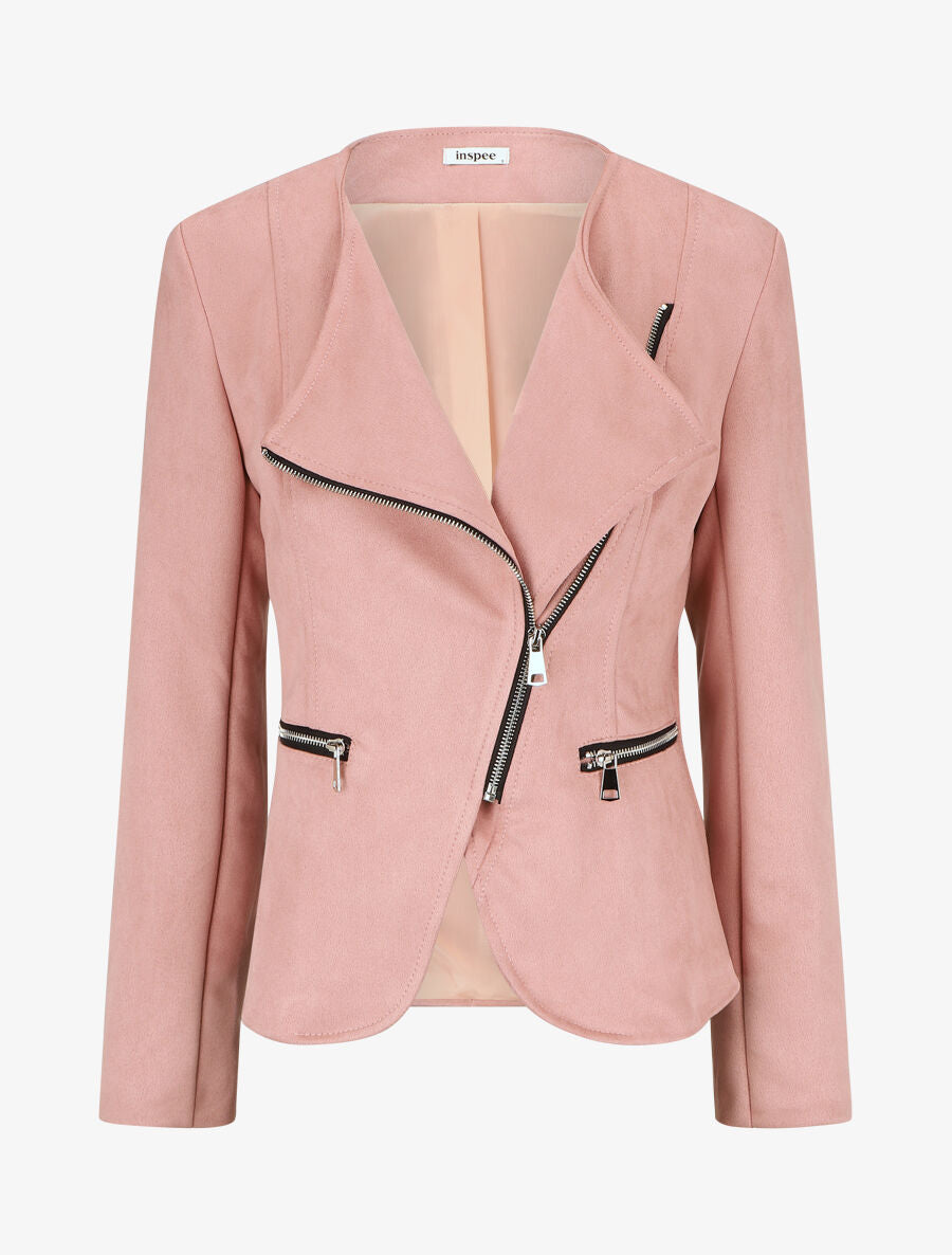 Veste en suédine style perfecto - Vieux rose - 4