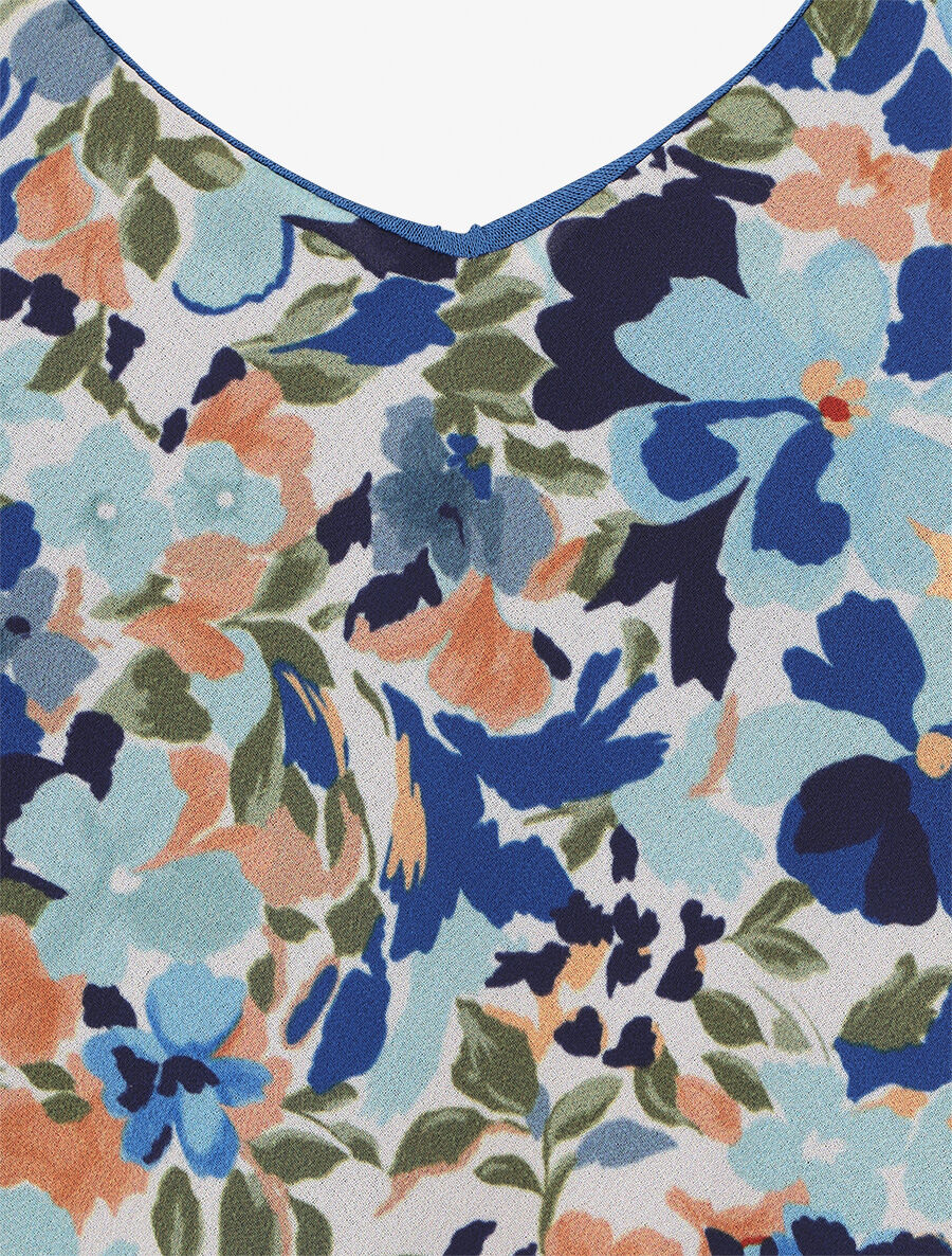 Débardeur motif floral et bretelles fantaisies - Bleu - 3