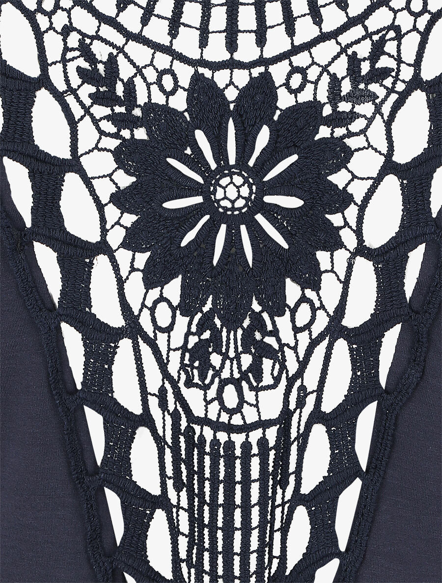 Débardeur droit uni dos en crochet - Marine - 3