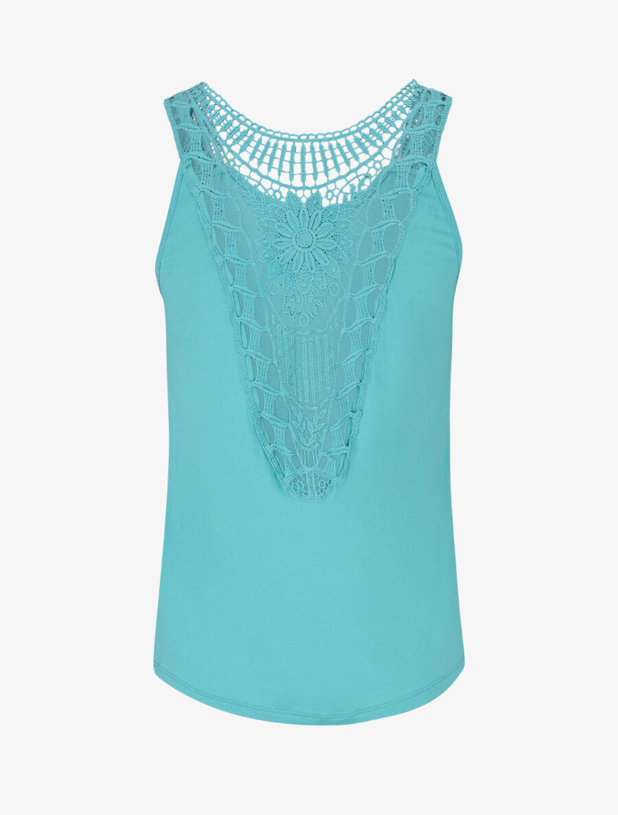Débardeur droit uni dos en crochet - Turquoise - 2