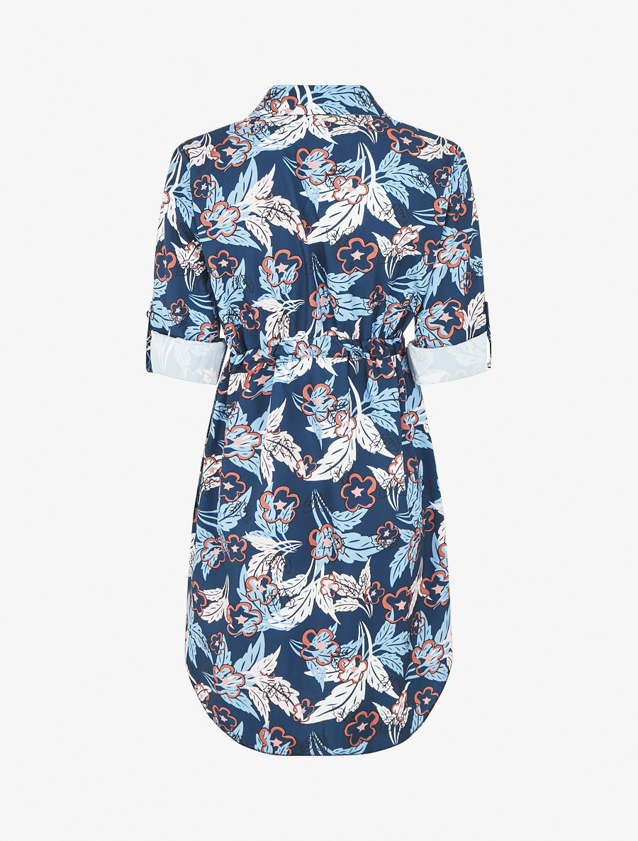 Robe imprimé fantaisie à manches retroussables - Bleu - 2