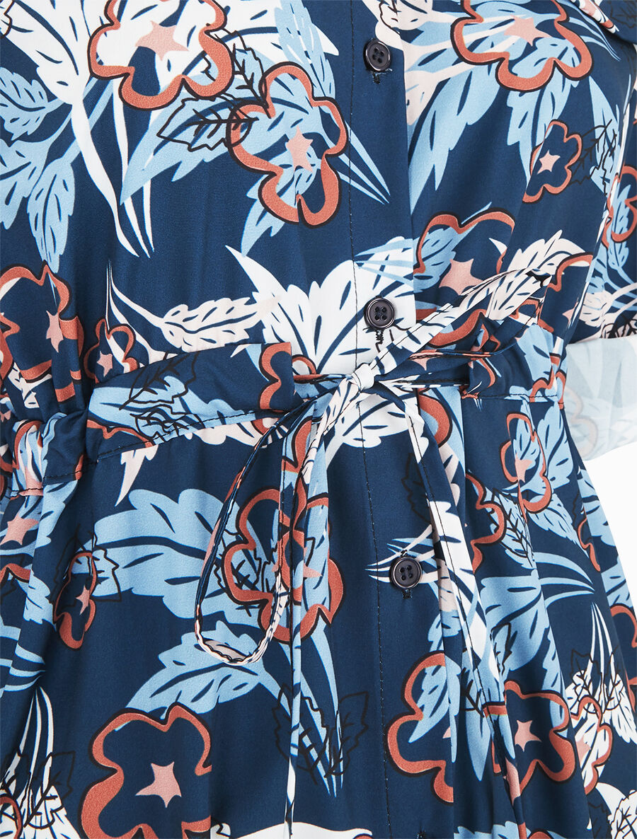 Robe imprimé fantaisie à manches retroussables - Bleu - 3