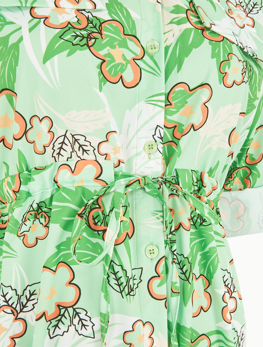 Robe imprimé fantaisie à manches retroussables - Vert d&