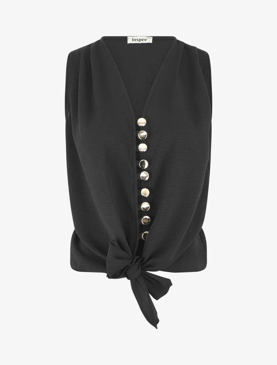 Top à fermeture boutonnée et liens à nouer - Noir - 1