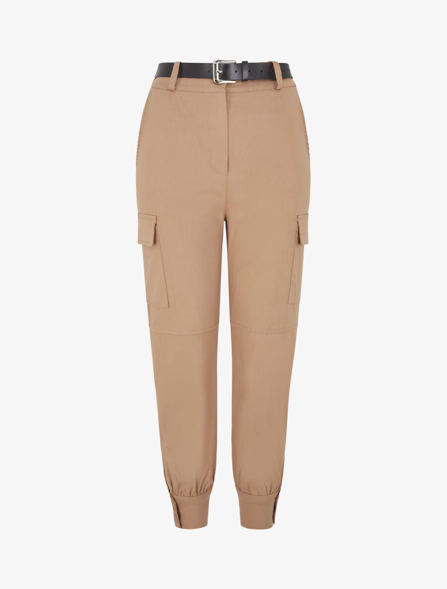 Pantalon cargo élastiqué uni - Camel - 1