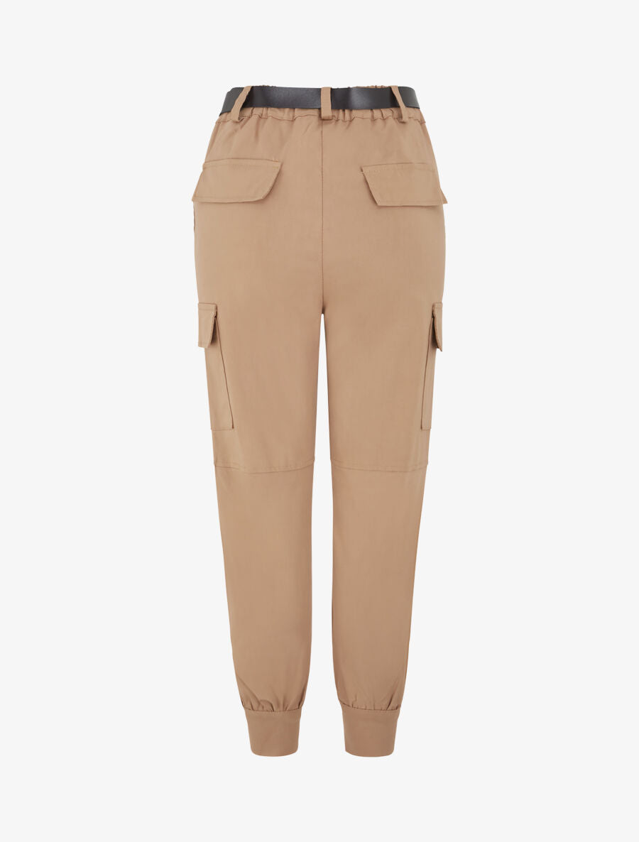 Pantalon cargo élastiqué uni - Camel - 2