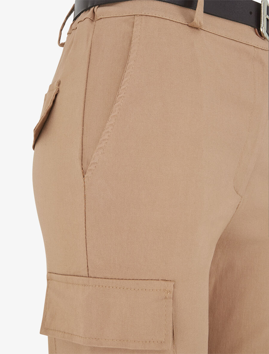 Pantalon cargo élastiqué uni - Camel - 3