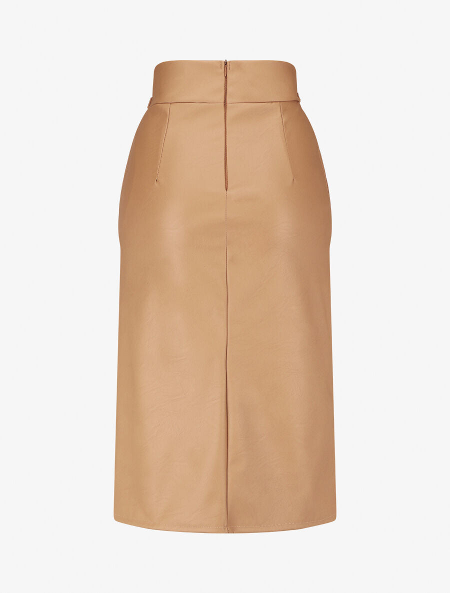 Jupe longue en simili à ceinture stylisée - Camel - 2
