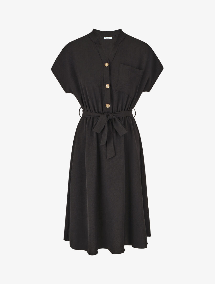 Robe mi-longue élastiquée - Noir - 1