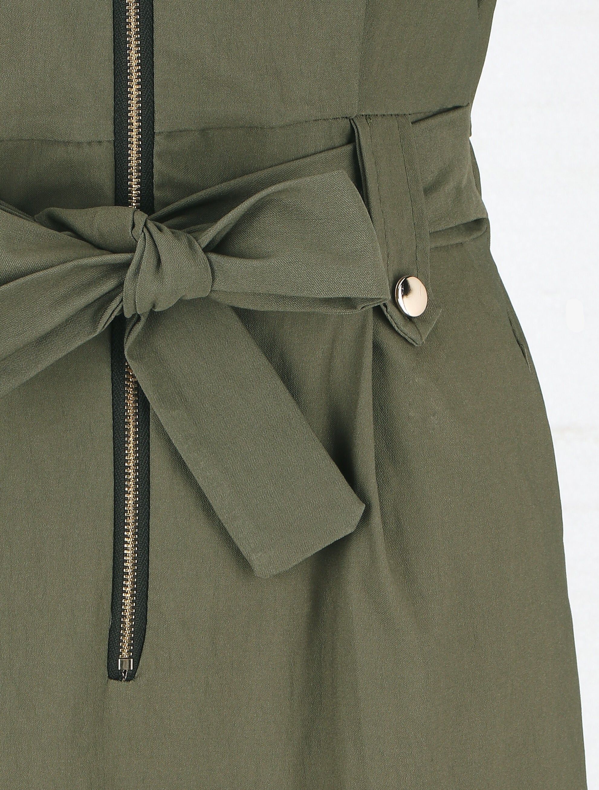 Robe mi-longue sans manches ajustée à zip - Kaki - 3