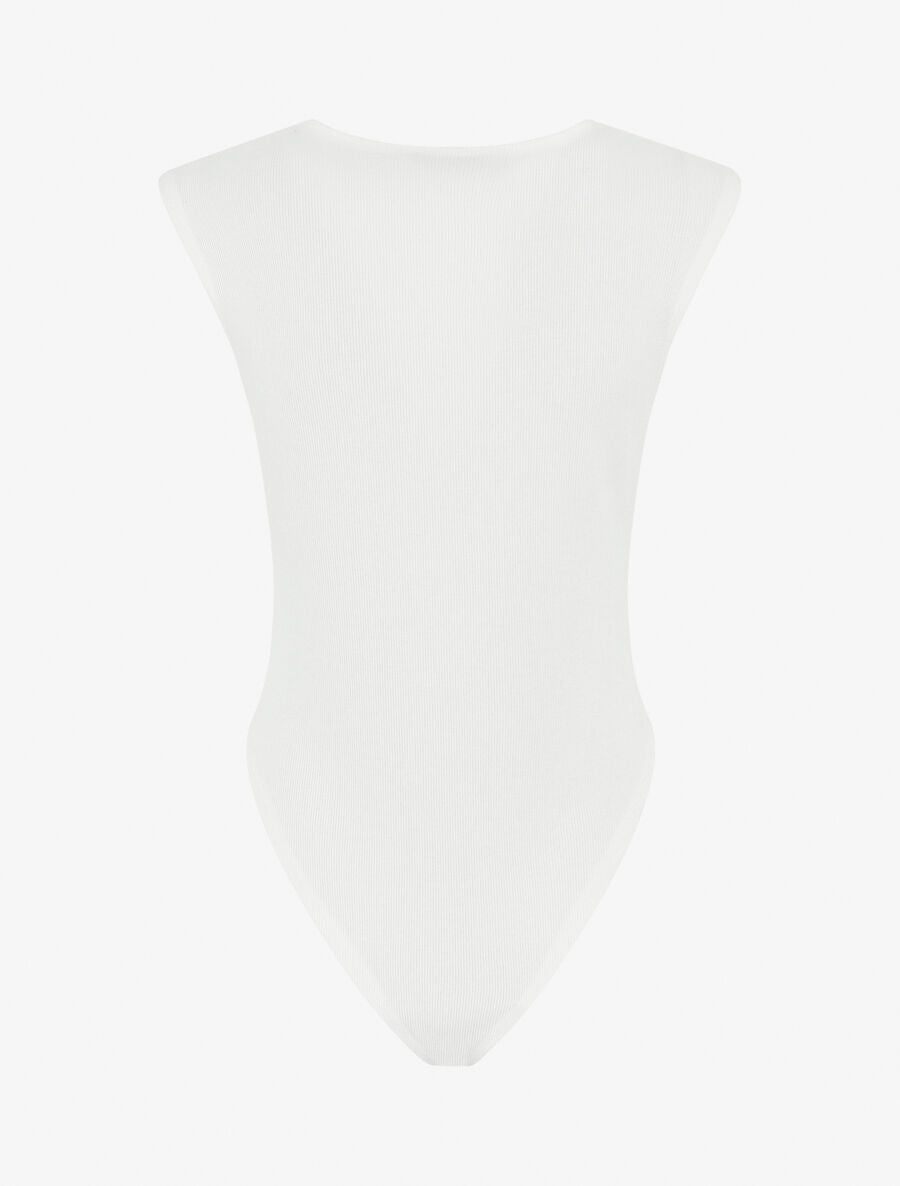Body sans manches col V en dentelle - Blanc - 2
