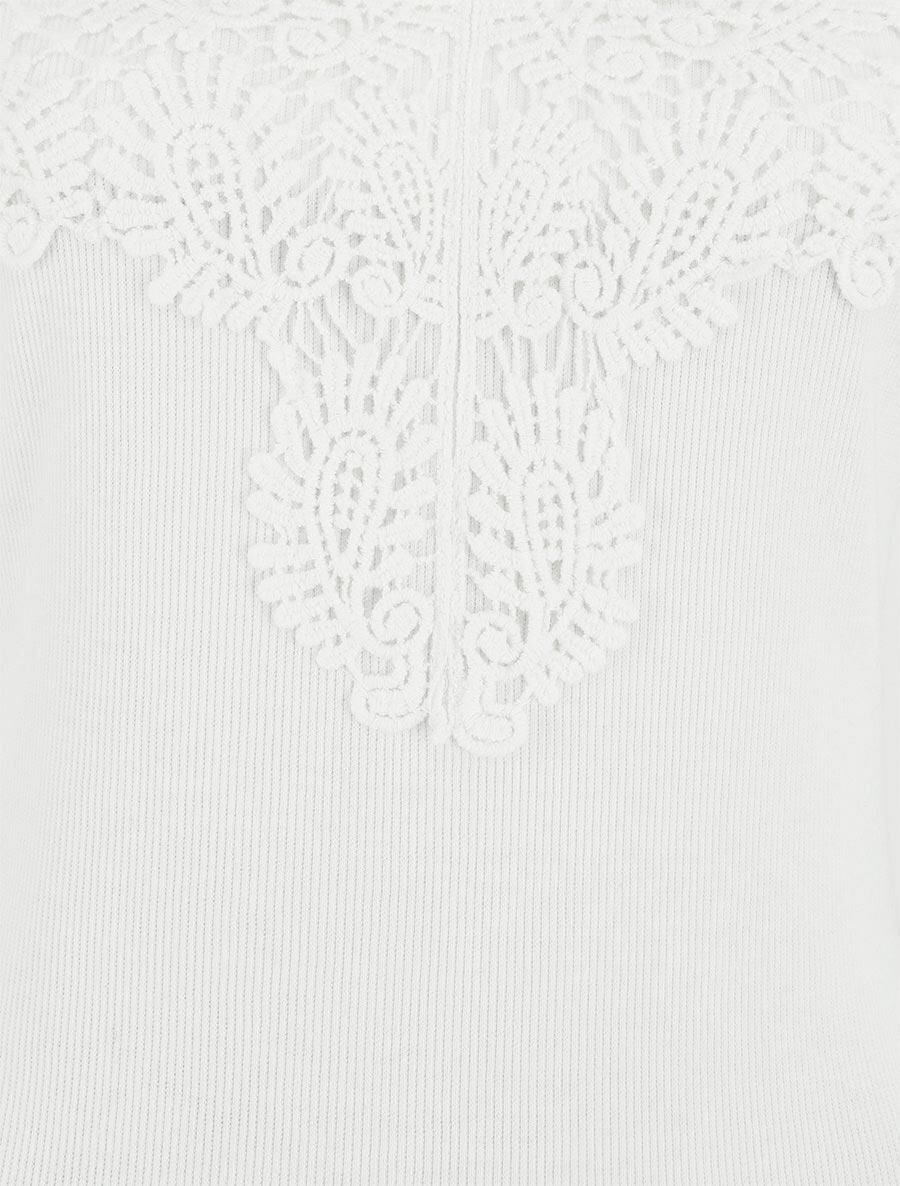 Body sans manches col V en dentelle - Blanc - 3